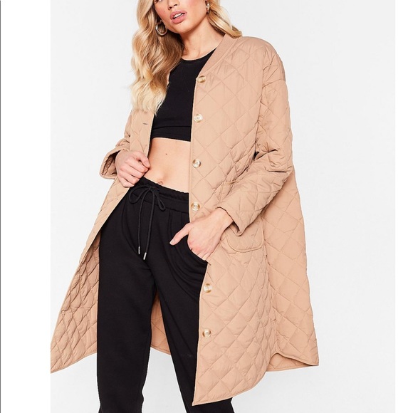 Quilted button down longline coat - Picture 2 of 5